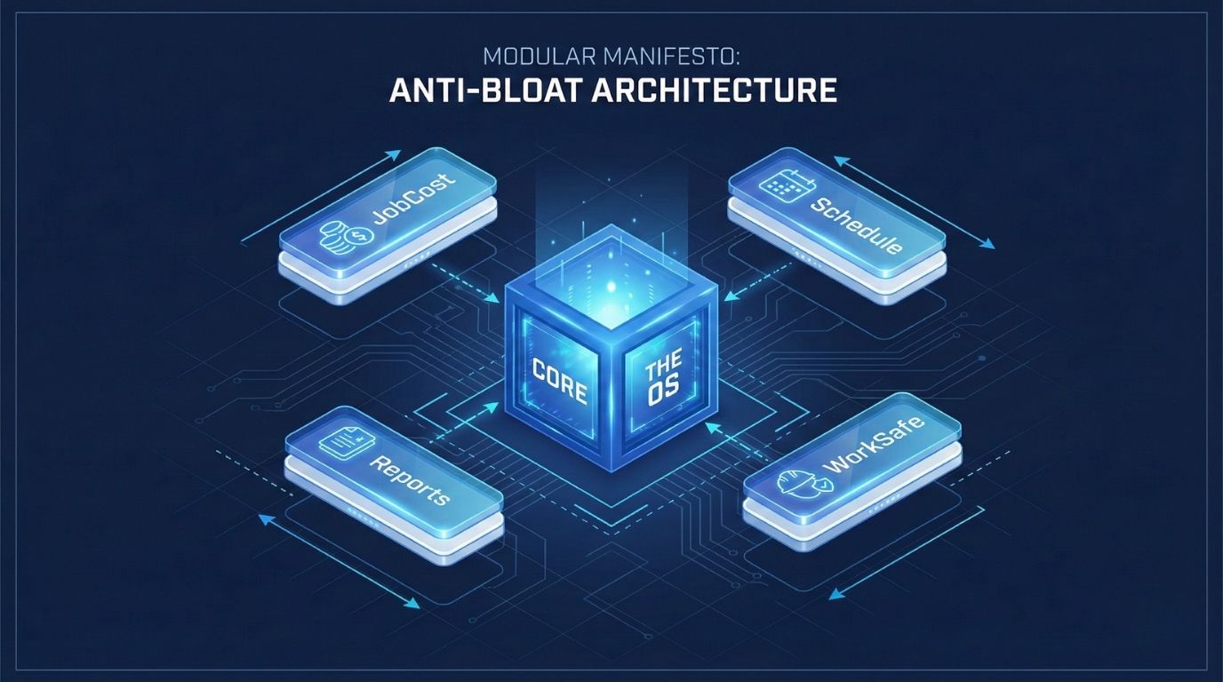 Modular architecture showing core operating system with connected apps